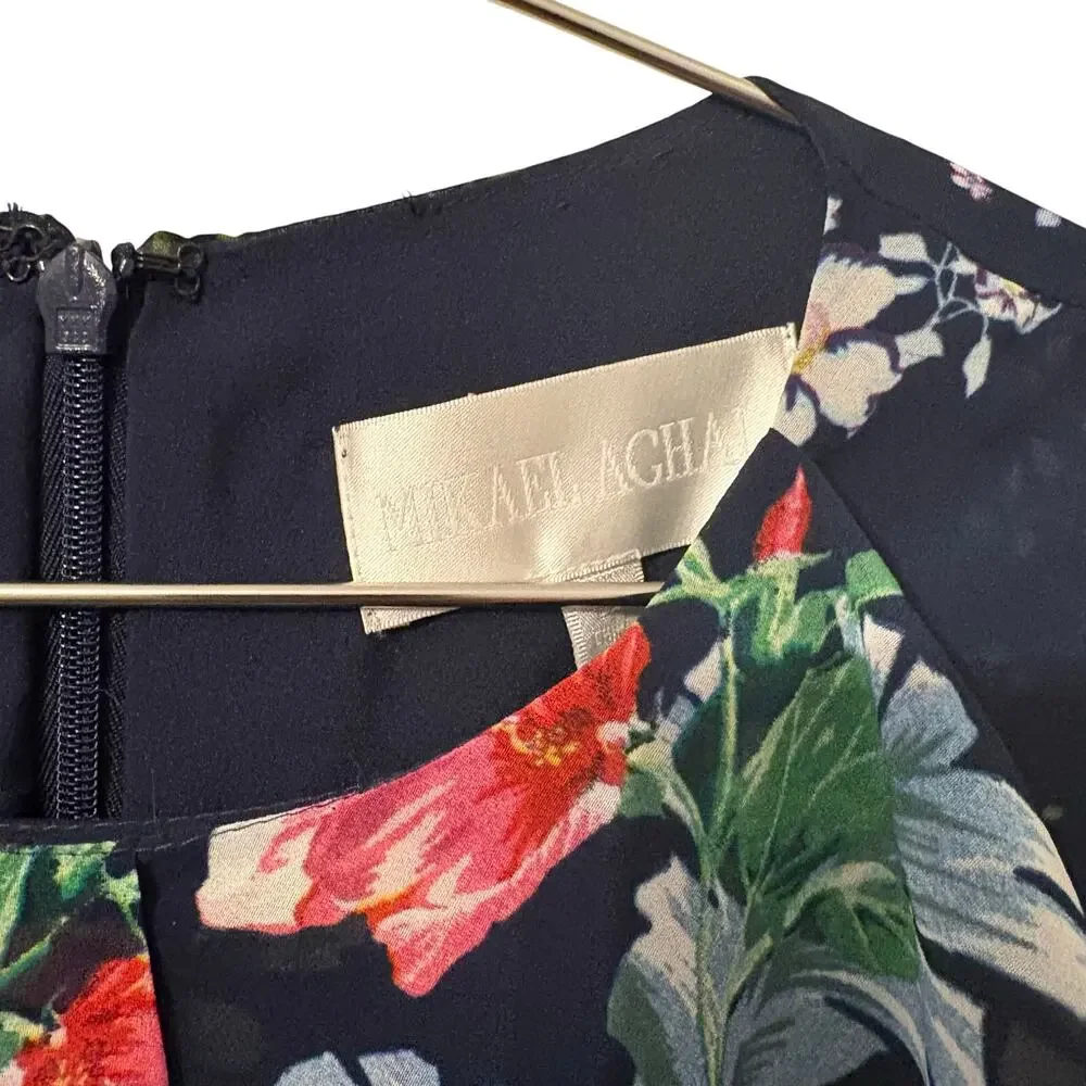 Mikael Aghal  Womens NEW Navy Floral Midi Length Dress 4 - Picture 7 of 8